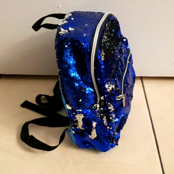 #82-G3 Mini Backpack,Sequins Blue/Silvered 11"x10"x4" - Picture 2 of 5